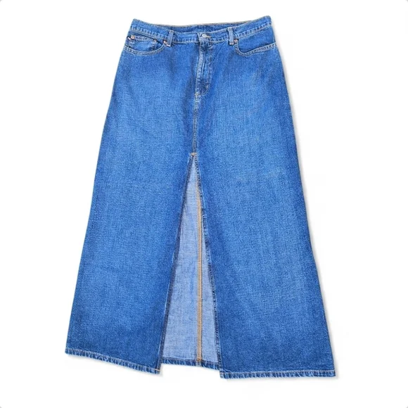 Vintage Polo Jeans Company Ralph Lauren Long Denim Skirt with Front Slit Size 12 - Picture 1 of 16